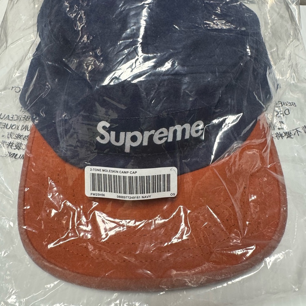 Supreme Navy and Orange Trendy Suede Cap
